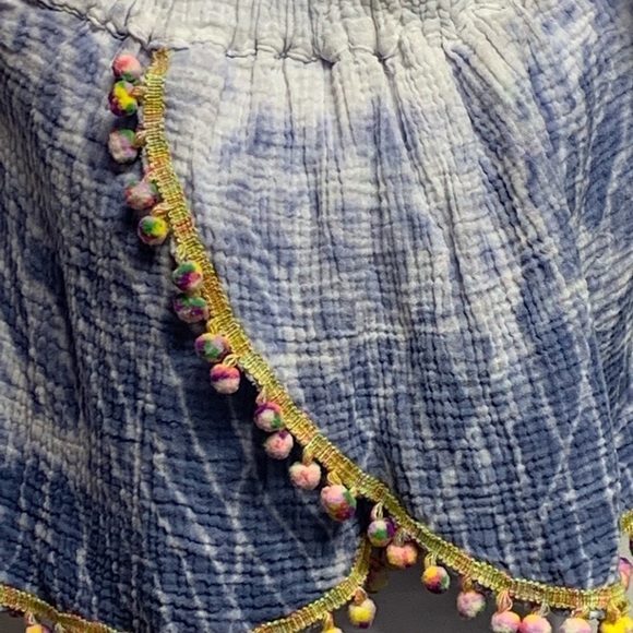 Beulah | Women Size S| Pom Pom Tie Sleeves Cotton BOHO Tie Dye Wrap Top NWT - Picture 4 of 9